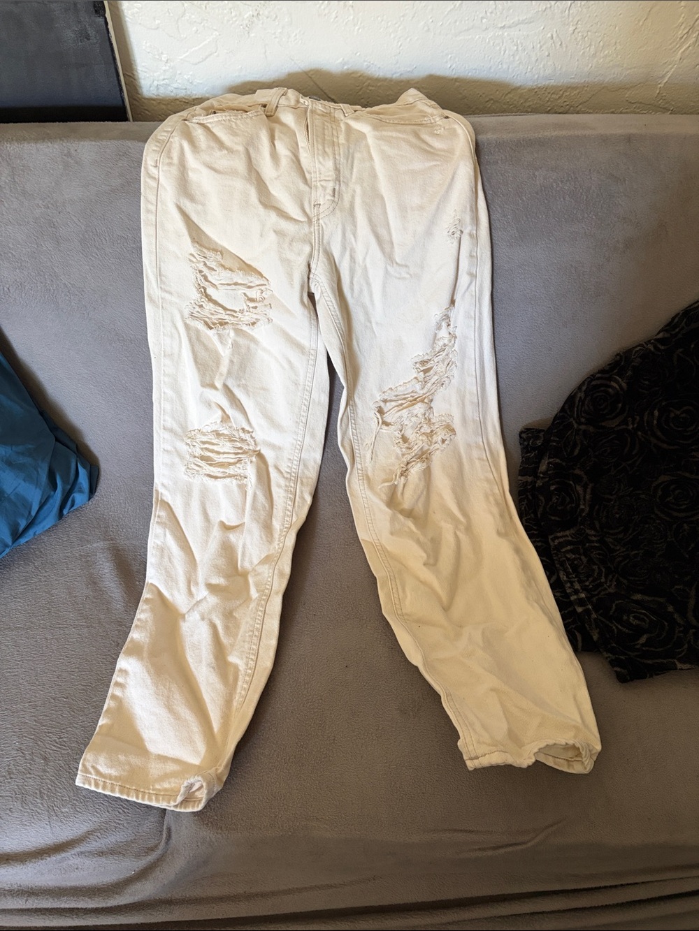 BDG Cream Distressed Boyfriend Jeans